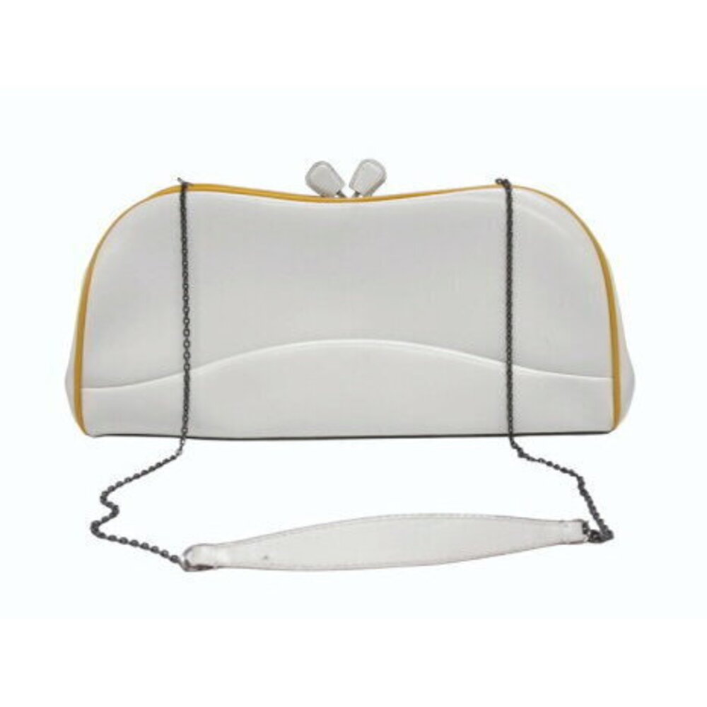 Prada Clutch Shoulder Bag Clasp White Leather